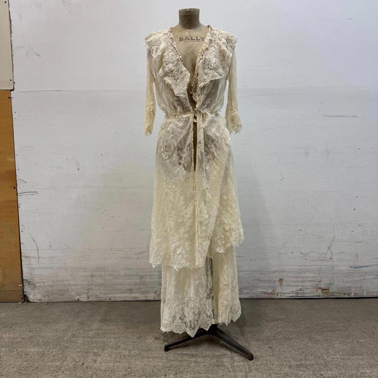 Antique Edwardian Tea Dress 1900s Bridal Wedding Lace